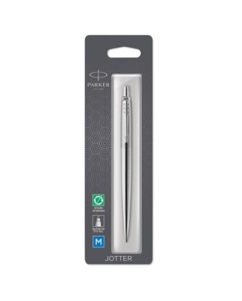 Parker Jotter kuglepen | rustfrit stål med detaljer i krom | medium spids blå blæk