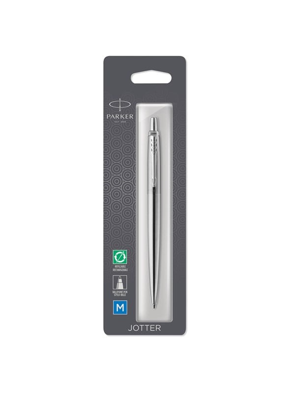 Parker Jotter kuglepen | rustfrit stål med detaljer i krom | medium spids blå blæk