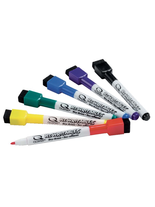 Nobo Quartet ReWritables - markør - sort, rød, blå, grøn, gul, lilla (pakke med 6)