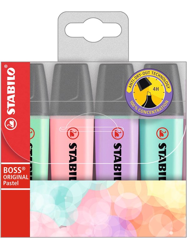STABILO BOSS Pastel highlighter, sæt med 4 farver
