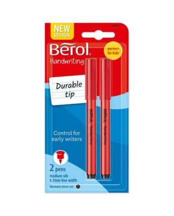 Berol håndskrivningspenne, rund form, vaskbart sort blæk, lyse hylstre, 2 styk
