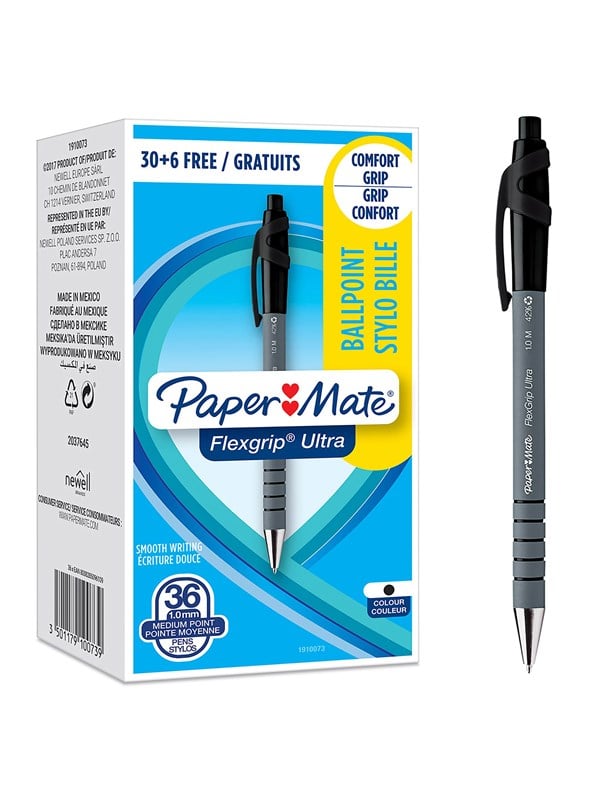 Paper Mate Flexgrip Ultra kuglepen med trykmekanisme | Medium spids (1,0 mm) | Sort | 36 styk