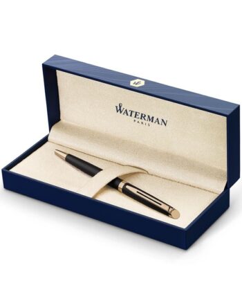 Waterman Hémisphère kuglepen | Mat sort med 23k guldkant | Mellempunkt | Blåt blæk | Gaveæske
