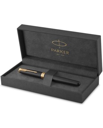 Parker Sonnet-kuglepen | matsort lak med detaljer i guld | fin spids med sort blæk | gaveæske