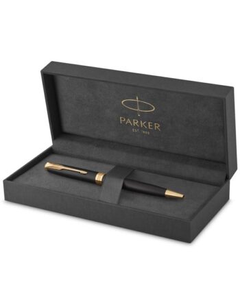 Parker Sonnet-kuglepen | matsort lak med detaljer i guld | medium spids sort blæk | gaveæske