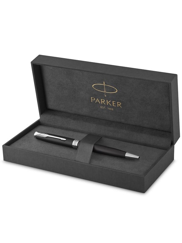 Parker Sonnet-kuglepen | matsort lak med detaljer i palladium | medium spids sort blæk | gaveæske