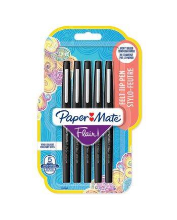 Paper Mate Flair Felt Tip Pens | Medium spids (0,7 mm) | Sort | 5 styk