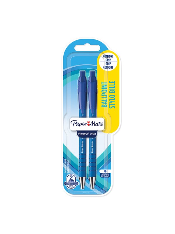Paper Mate Flexgrip Ultra Retractable Ballpoint Pens | Medium spids (1,0 mm) | Blå | 2 styk