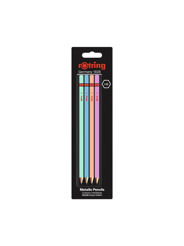Rotring rOtring Woodcase Metalliske blyanter | HB Bly | Assorterede farver | 4 Antal