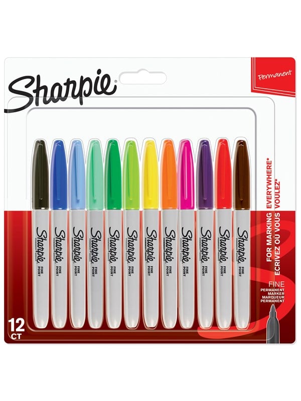 Sharpie Permanent Markers | Fin spids | Forskellige farver | 12 styk