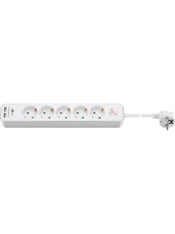 Pro 5-way w/switch - 2xUSB ports - Hvid - 1.5 m