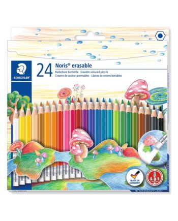 Staedtler Noris Farveblyant med viskelæder, 24 ass.