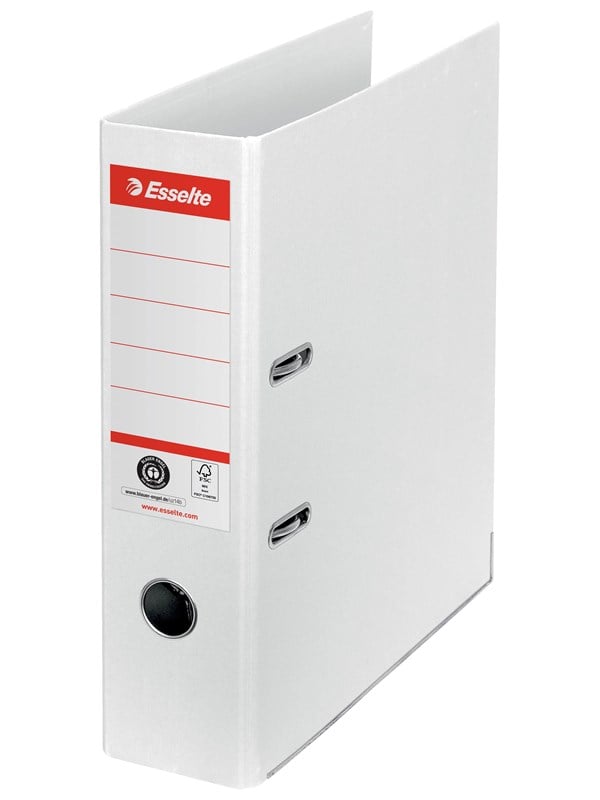 Esselte brevordner No. 1, 100% recirkuleret karton, FSC A4/75 mm, Hvid