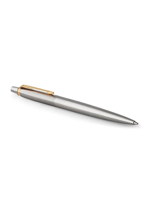Parker Jotter-gelépen | rustfrit stål med detaljer i guld | medium spids sort blæk (0,7 mm)