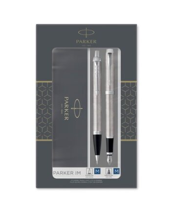 Parker IM Duo-gavesæt med kuglepen og fyldepen | Rustfrit stål krom trim | Blå blækpåfyldning og patron | Gaveemballage