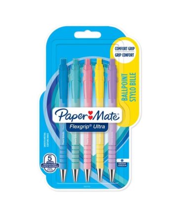Paper Mate Flexgrip Ultra Pastel kuglepenne | Medium spids (1,0 mm) | Blåt blæk | Pastelhylster | 5 Stk