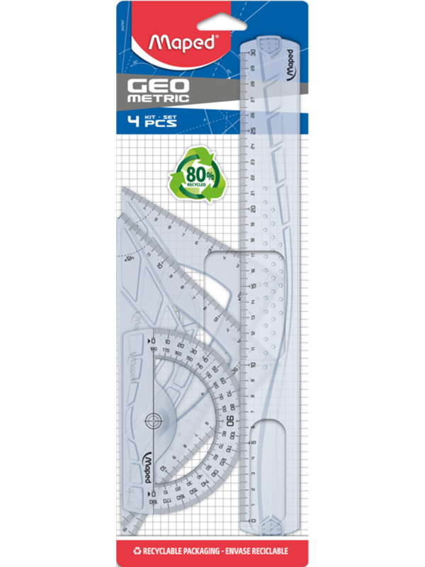 Maped Linealsæt med 4 dele. 30 cm lineal,2 trekanter og vinkelmåler