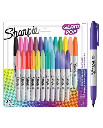 Sharpie Glam Pop Permanente Markers | Fin spids for fede detaljer | Assorterede livlige farver | 24 markerpenne