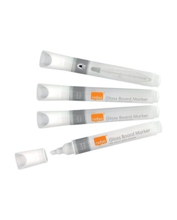Nobo  whiteboardpenne med flydende blæk til glas-whiteboardtavler, med kuglespids 4 stk Hvid