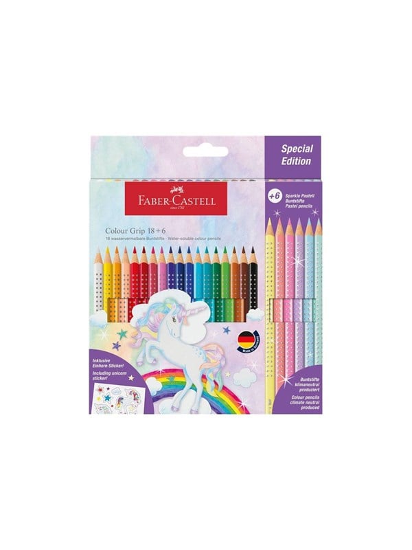 Faber Castell Colour Grip - colour pencil pack of 24 with unicorn sticker