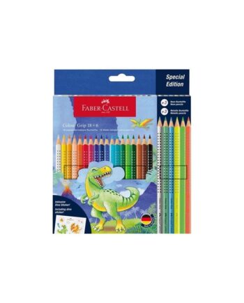 Faber-Castell Colour Grip - colour pencil pack of 24 with dinosaur sticker