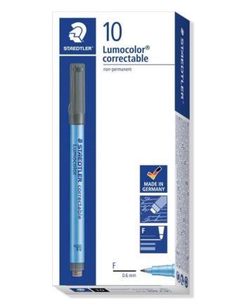 Staedtler LUMOCOLOR CORRECTABLE F 0,6mm SORT, ÆSKE 10 STK