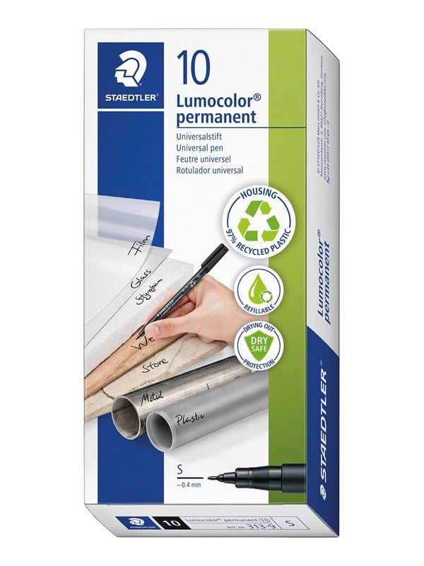Staedtler LUMOCOLOR PERMANENT S 0.4 mm rød, ÆSKE 10 STK