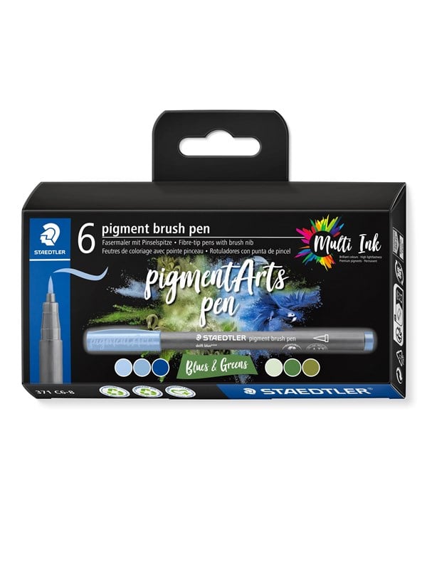 Staedtler BRUSH PEN PIGMENT BLÅ/GRØN 6stk/ass