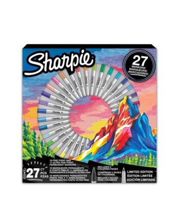 Sharpie Permanene Markere Gavesæt | Fin Spids & Ultra Fin Spids | Assorterede Farver | Indeholder 2 Farvelægningssider | 27 Markerpenne