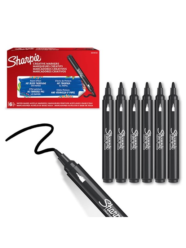 Sharpie Creative Akryl Paint Marker | Bullet spids | Sort | 6 stk