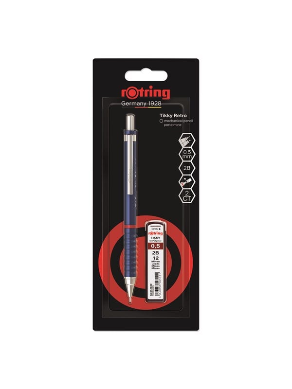 Rotring rOtring Tikky Retro Mekanisk Blyant Sæt | 2B Bly, 0,5 mm | Blåt Skaft