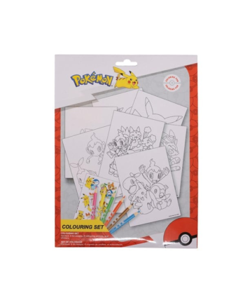 Euromic POKÉMON Colouring set with colouring sheets and 6 pre-sharpened colouring pencils packed in polybag with header card