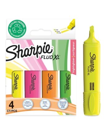 Sharpie Fluo XL Highlighters | Mejselspids | Forskellige fluorescerende farver | 4 stk