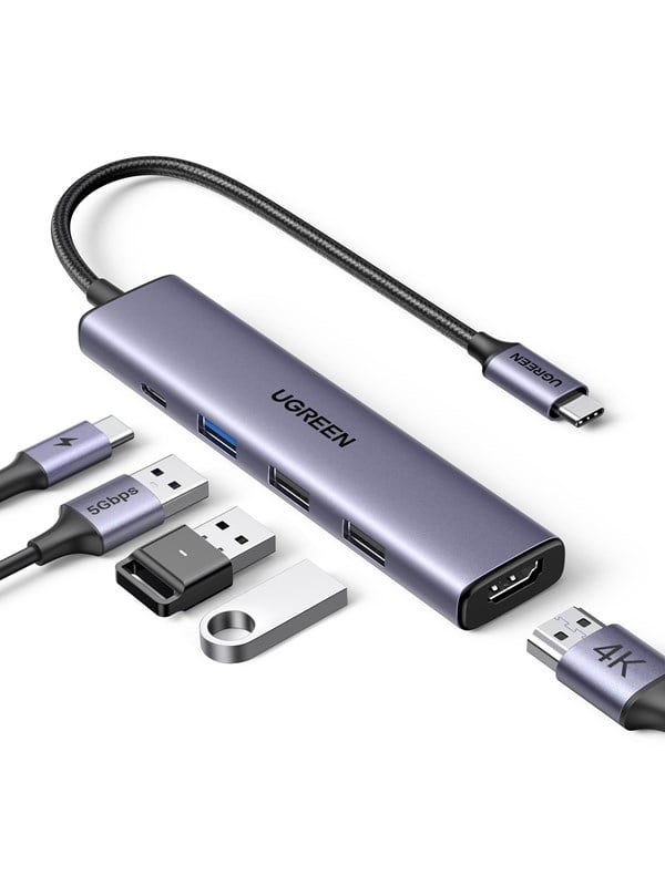 UGREEN 5-in-1 USB-C to 1*USB.3.0+2*USB.2.0+HDMI Hub with USB-C Power Supply
