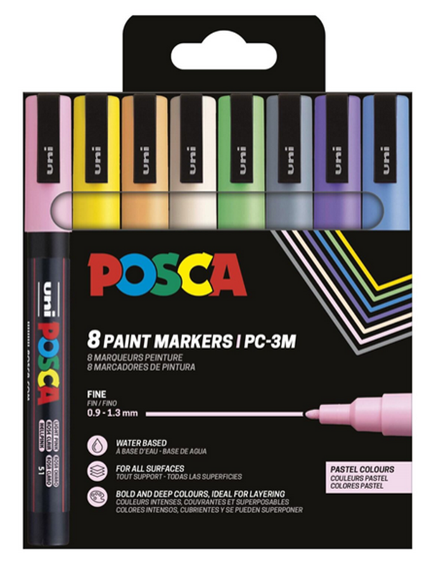 POSCA marker sæt PC-3M 8 ass. Pastel farver