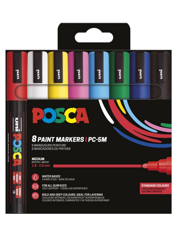 POSCA marker sæt PC-5M 8 ass. standard farver